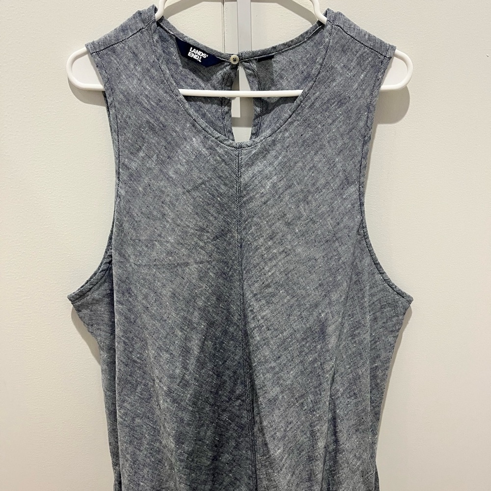 100% linen summer Lands' End Heathered Sleeveless dress - Blue / Gray